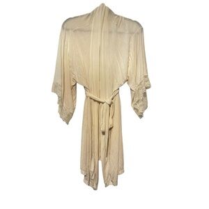 Eberjey modal stretch lace trim robe ivory S